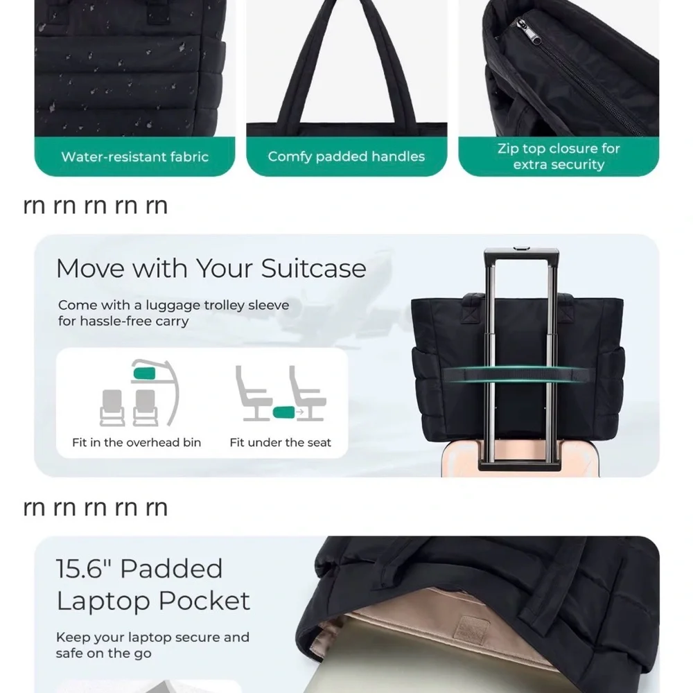 Sleek Black Quilted Laptop Tote Bag